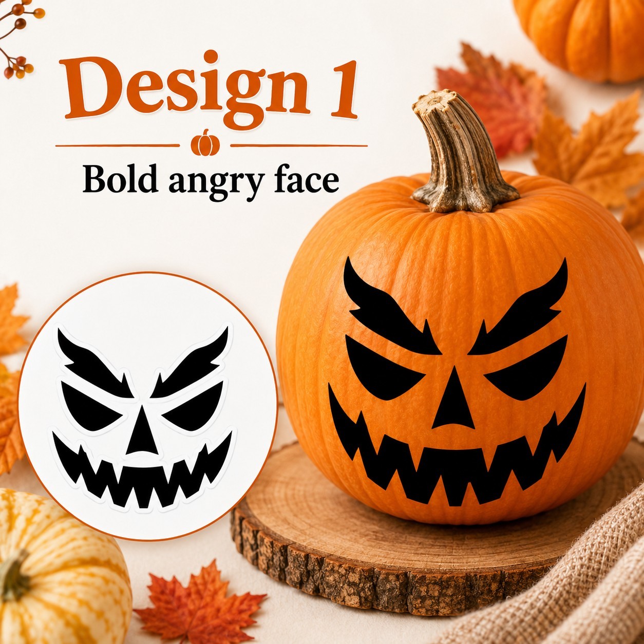 Halloween Pumpkin Face Sticker Set | 4 Reusable Jack-O'-Lantern Vinyl Decals