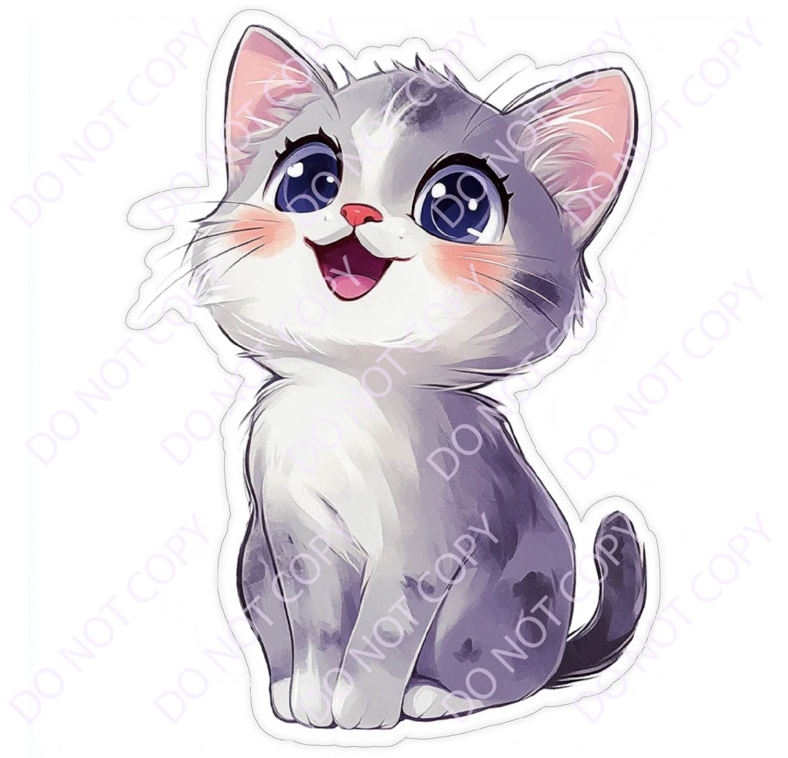 Laminated Vinyl Decal Die Cut Waterproof Sticker – Gray Kitty Cat Kitten