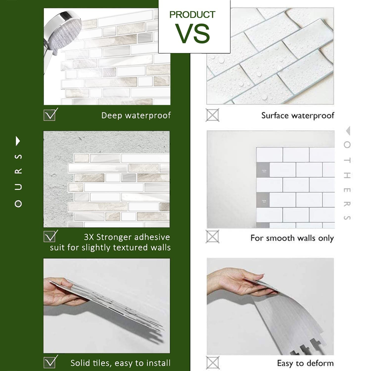 Thicker Design Peel and Stick Beige & White Tile 12×12 Bathroom/Kitchen 10