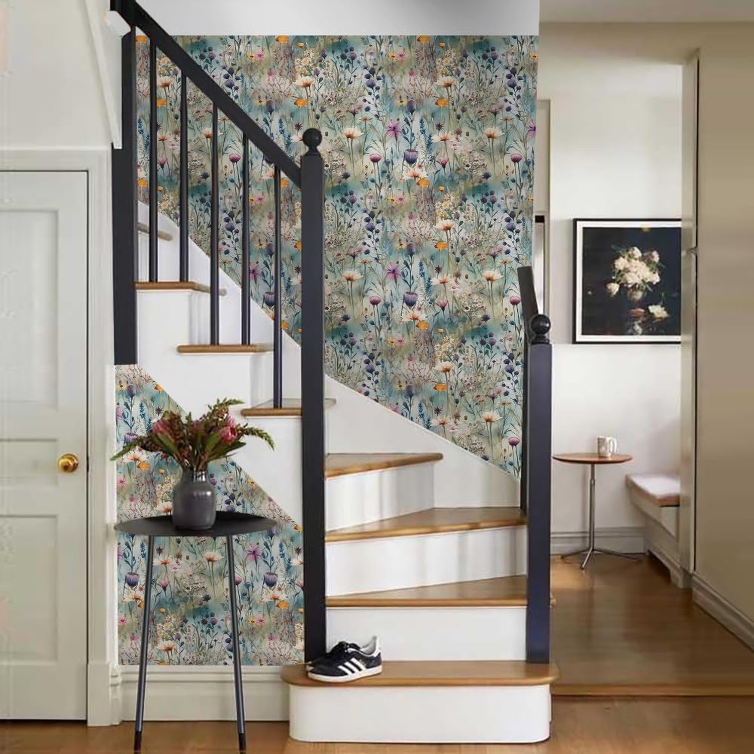 Watercolor Blue Green Purple Beige Wildflower Peel and Stick Wallpaper Wall D…