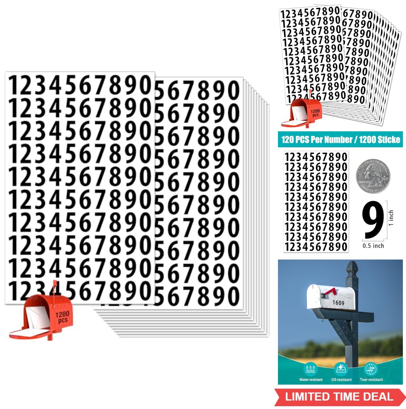 Number Stickers 1200 PCS 1 Inch Waterproof Self-Adhesive Consecutive Numbers