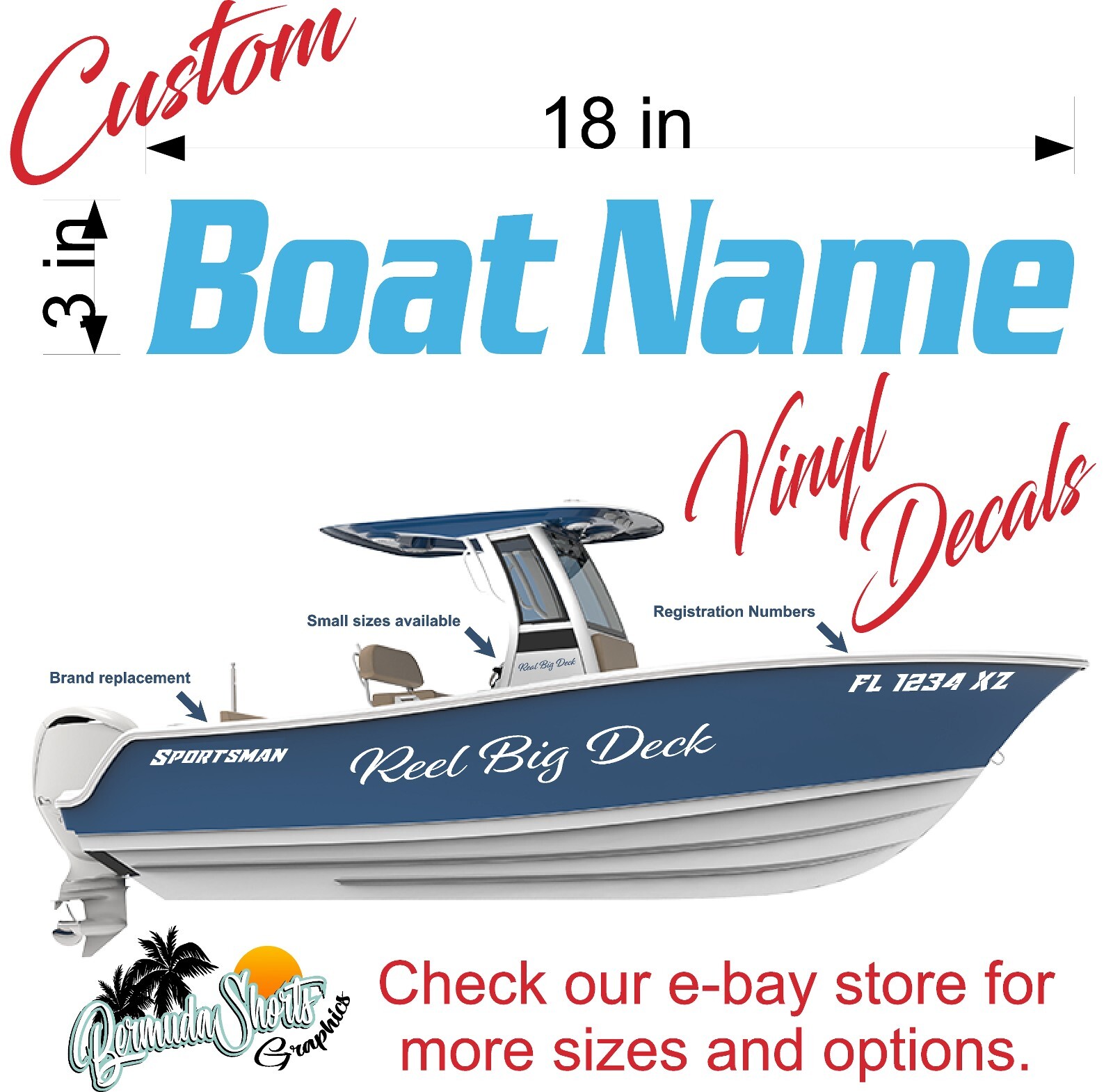 Boat Name Decal 3×18" / Custom Hull Graphic / Premium Marine Vinyl Lettering