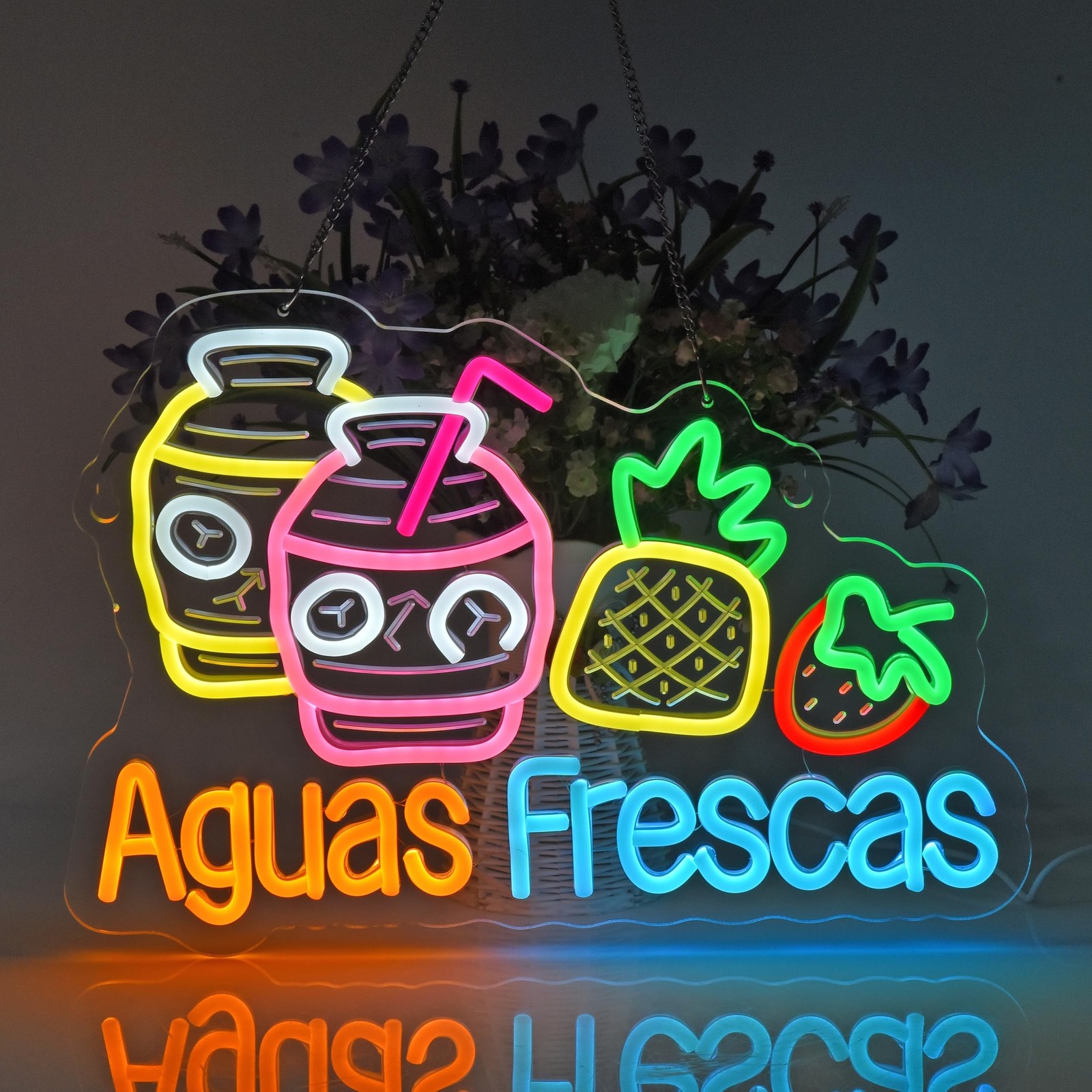 Aguas Frescas Neon Sign, Neon Lights Hanging Wall Art Decoration for Restaura…