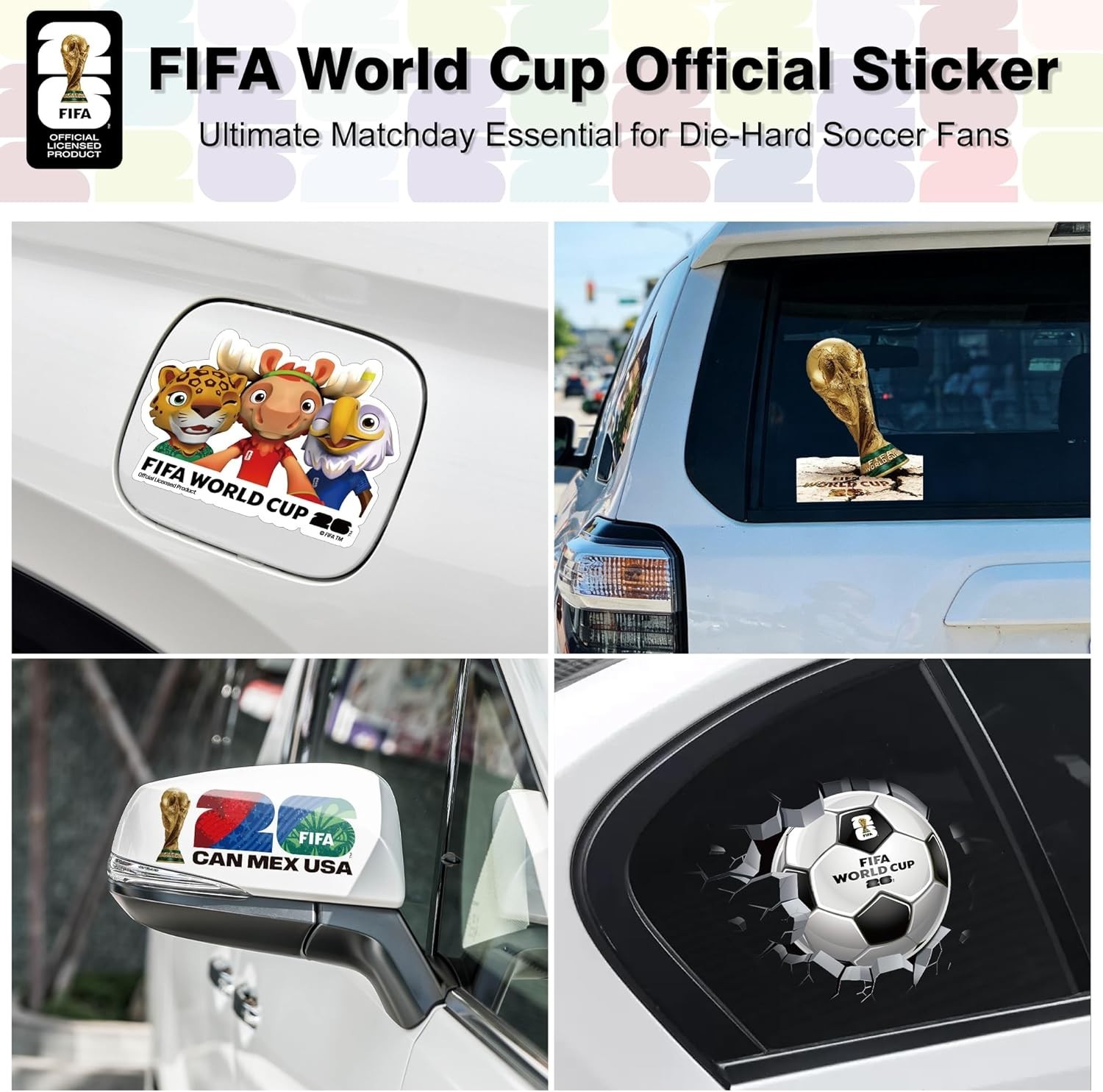 6 PCS Pack – FIFA World Cup 2026 Theme Car Stickers – Design Varies – Soccer Fan