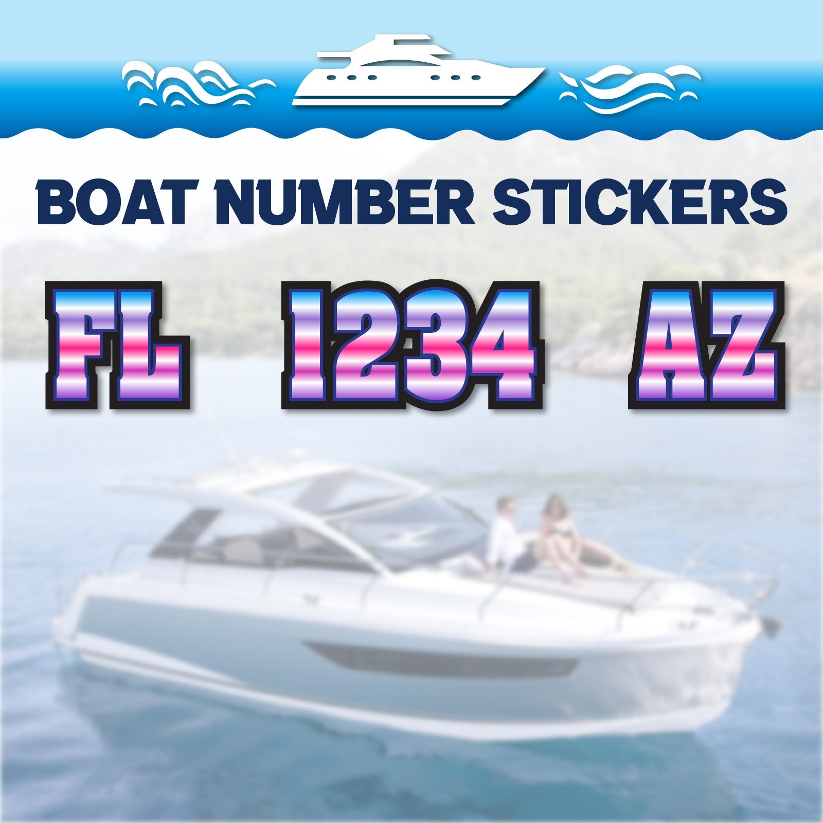 3 inch 2x Watercraft Number Custom Boat Registration Stickers3 inch Gradient