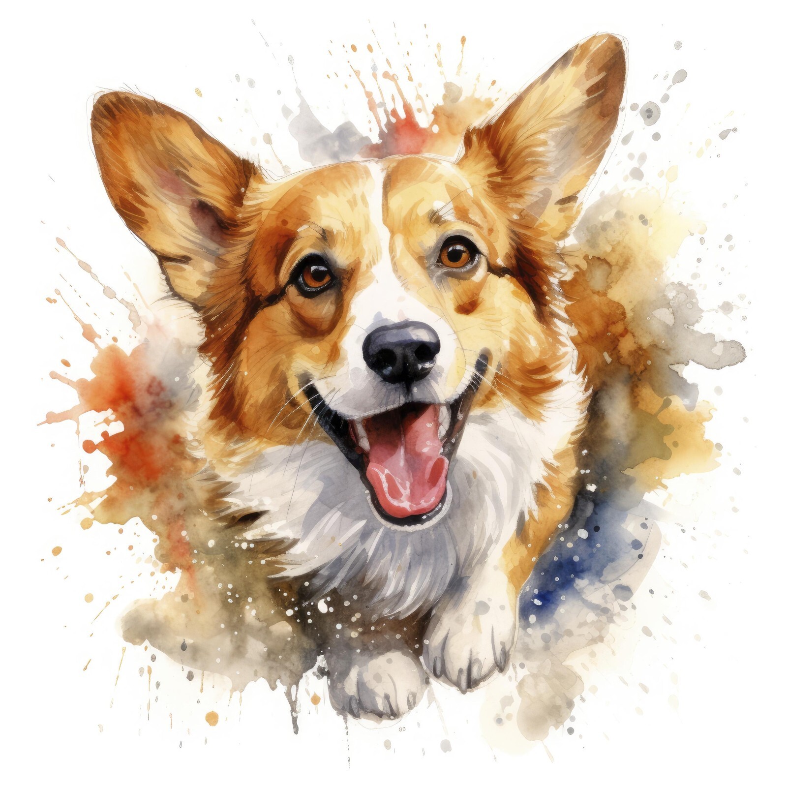 UV-Resistant Vinyl Decal of a Corgi Dog Running with Ink Splatter 27-579
