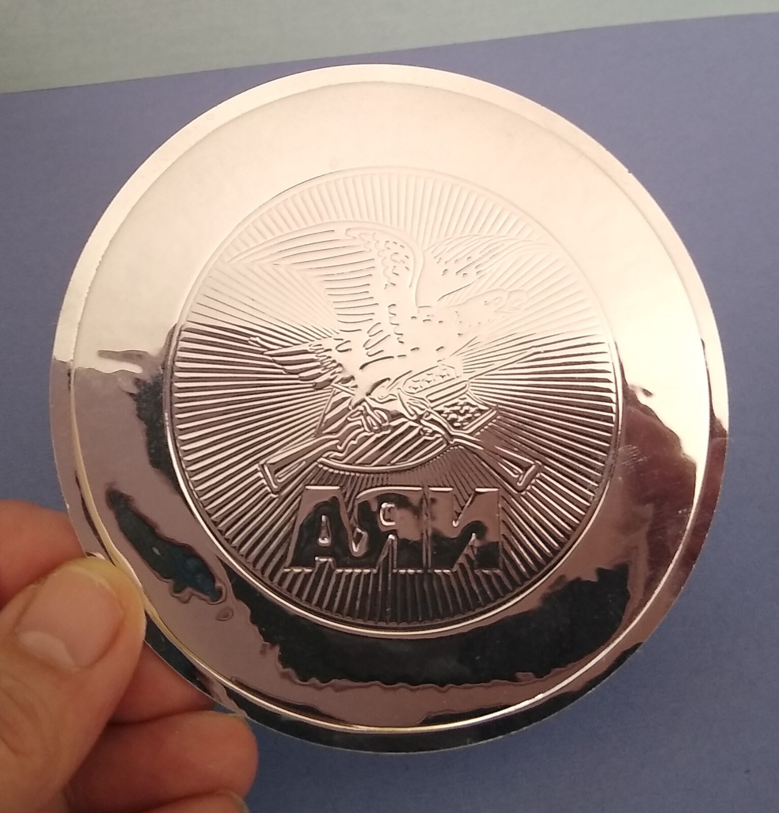 Rare NRA Solid Silver Decal Sticker, Round 3.5" Embossed Metallic