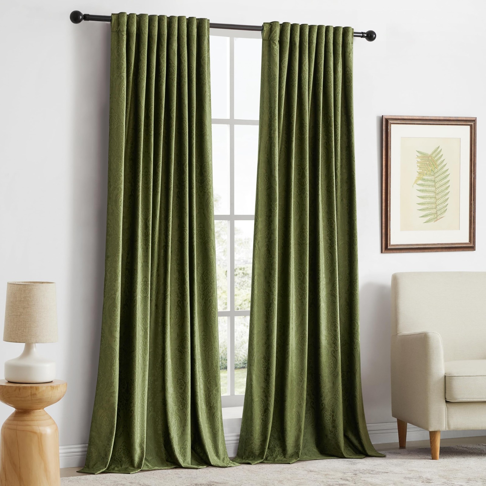 GIGIZAZA Green Velvet Curtains 84 Inch for Living Room,2 Panels Luxury Vintag…