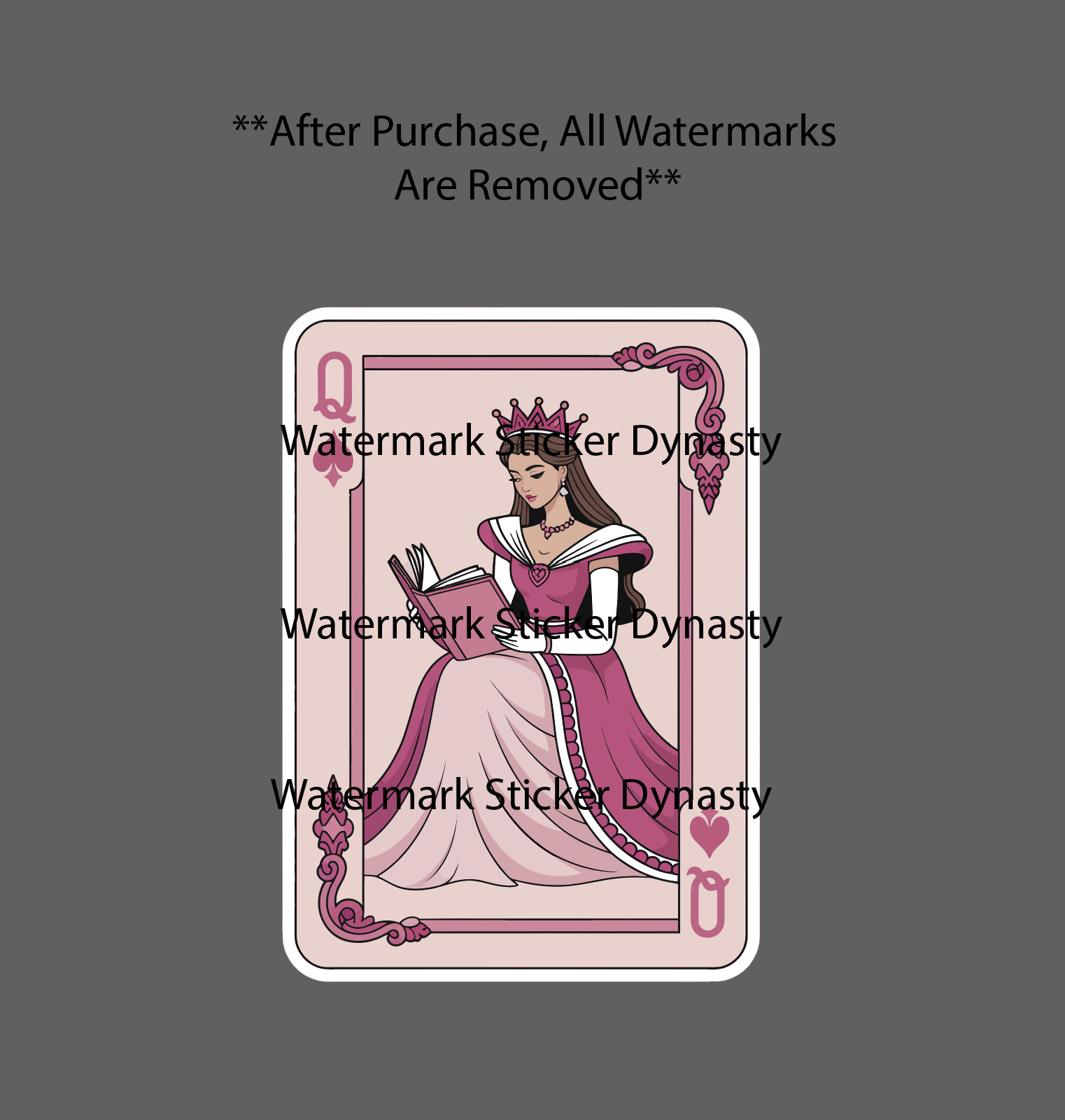 Queen of Books Sticker Waterproof Decal Card Reading Reader Pink Hearts Gift NEW