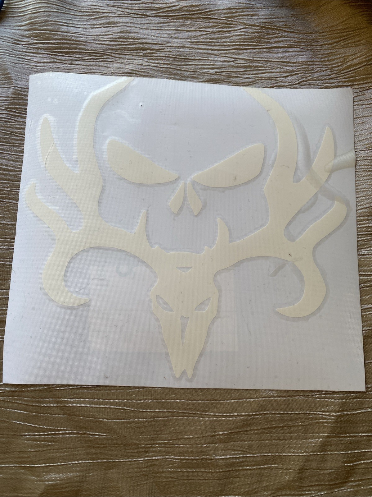 Skull Deer Buck Horns Decal Sticker, 8.5”x8” White Vinyl