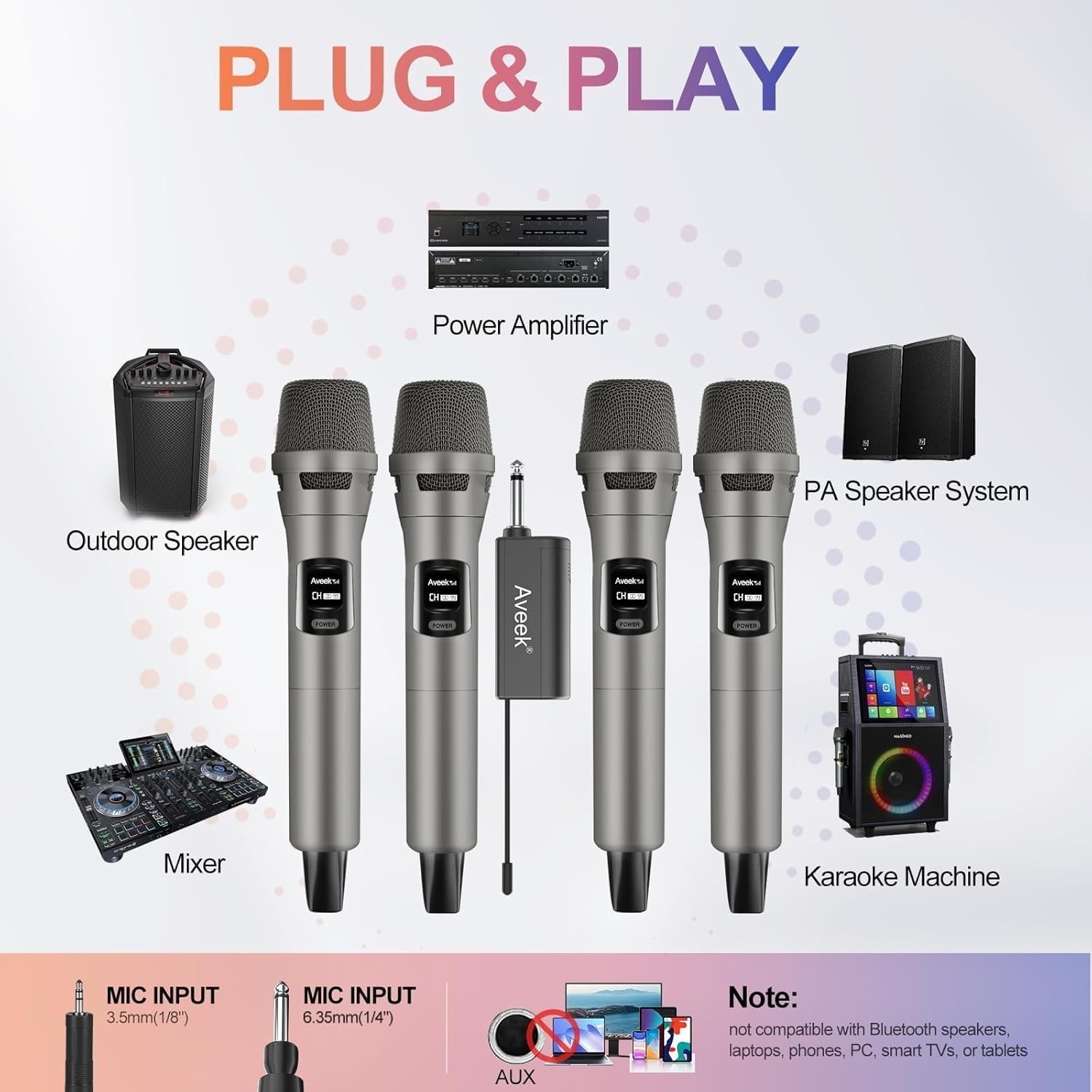4 Packs Wireless Microphone System, Plug & Play Karaoke Microphone Set …