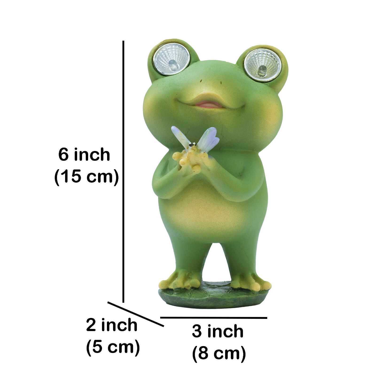 KRAFTSKALA Playful Solar-Powered Resin Adorable Frog Statue – Auto Light-Up Eyes