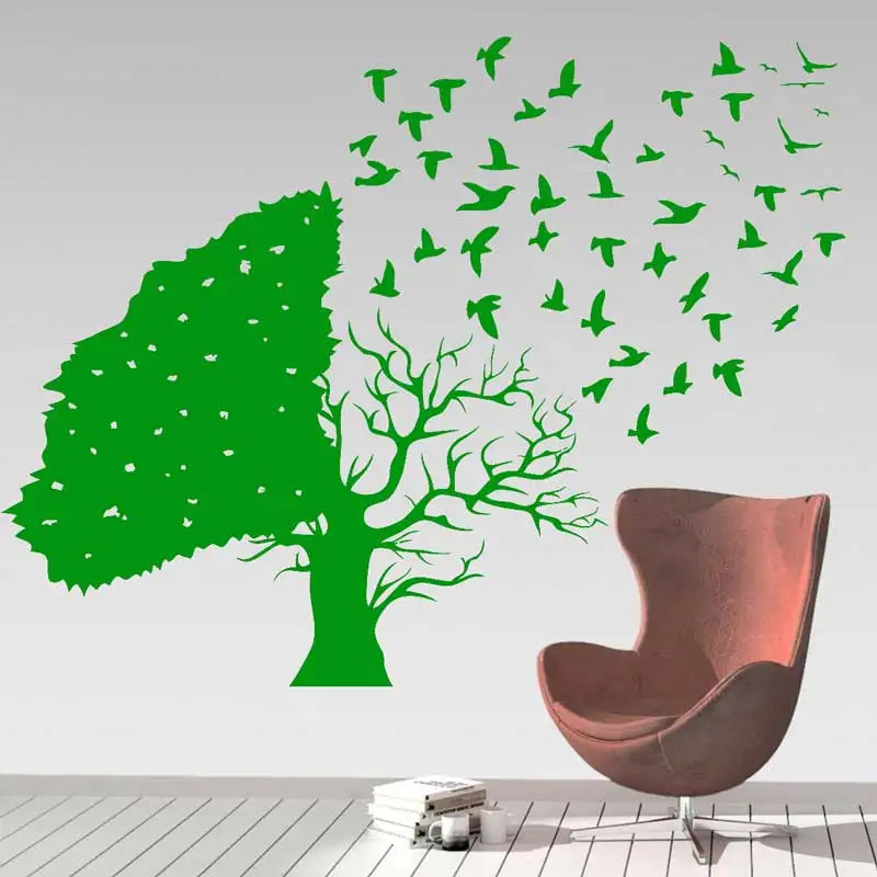 Flying Bird and Tree of Life Wall Stickers Abstract School Library Study Modern
