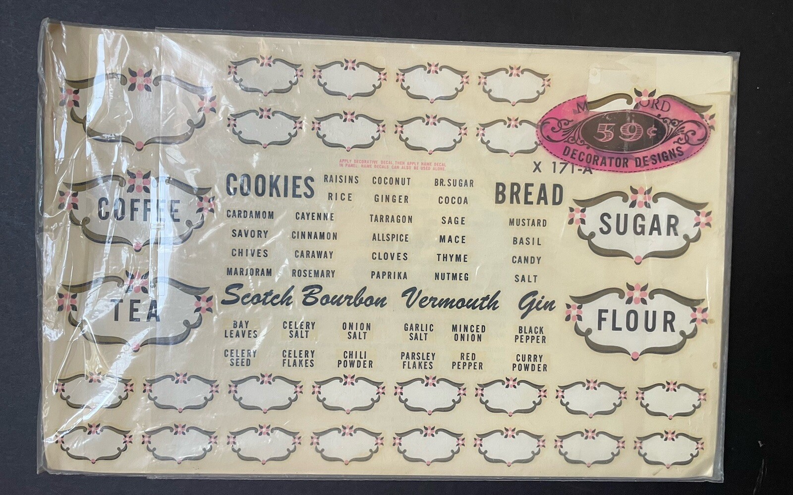 NEW Vintage MEYERCORD Decorative DECALS *Kitchen SPICES FLOWERS Alcohol Drinks