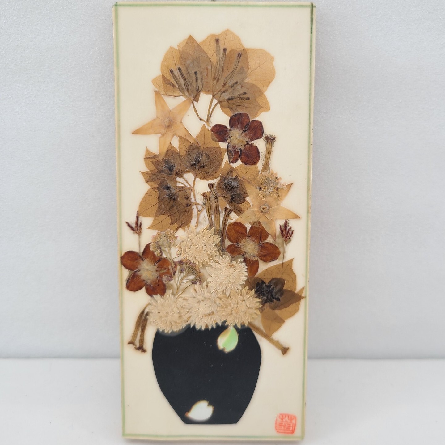 Set of 5 Asian Pressed Flower Art Panels Botanical Oshibana Style Wall Hanging