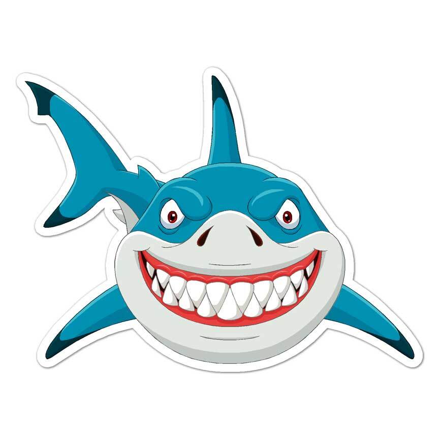 Cartoon Shark, Vinyl Decal Sticker, Indoor Outdoor, 3 Sizes, #7844