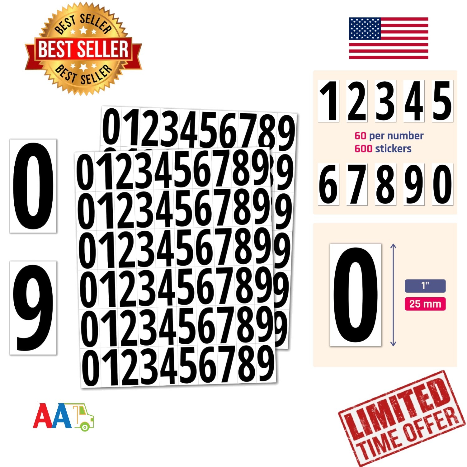 600 Vinyl Number Stickers 1×0.5 Inch Waterproof Waterproof Outdoor