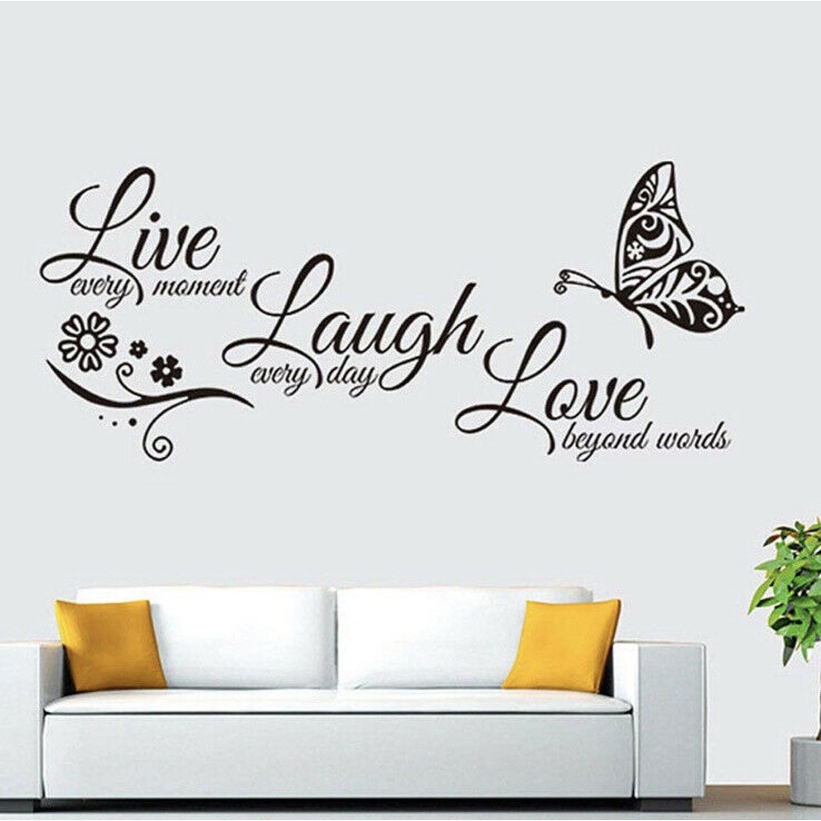 Live Laugh Love Butterfly Flower Wall Decal Sticker Vinyl Home Decor Wall Art