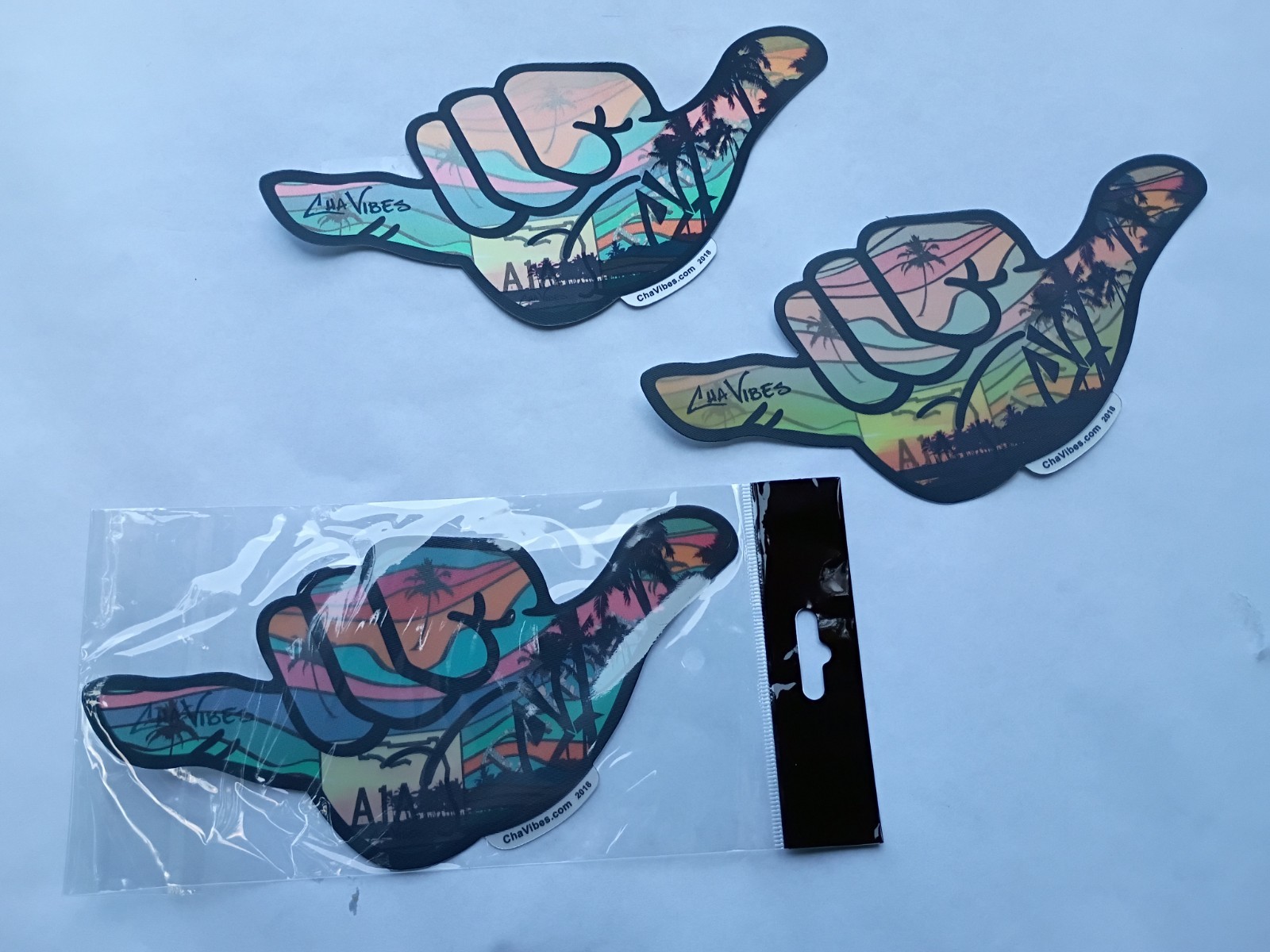 *DECAL* Shaka Hand / DAYTONA BEACH FL CHAVIBES Halogram Sticker Lot X3