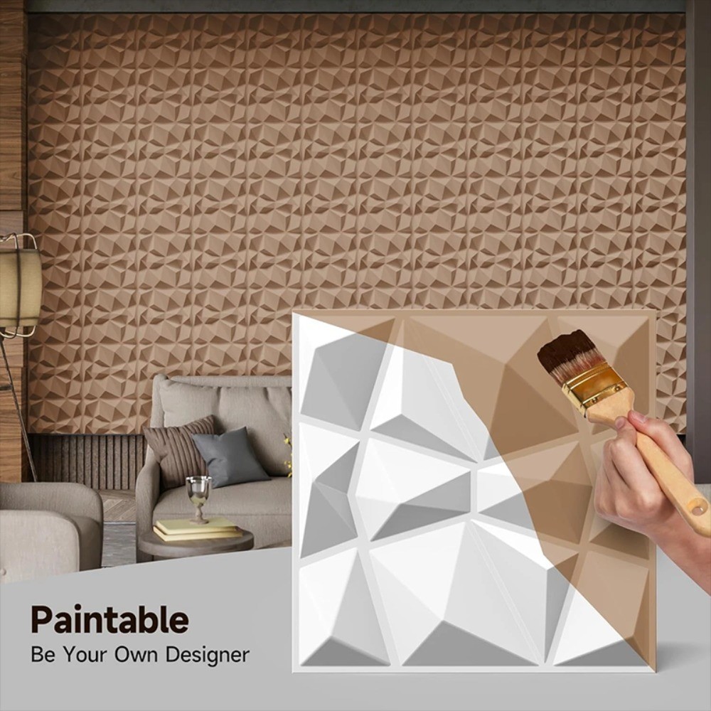 10PCS 3D Wall Panels Diamond Design Textured Accent PVC Wall Background Decor
