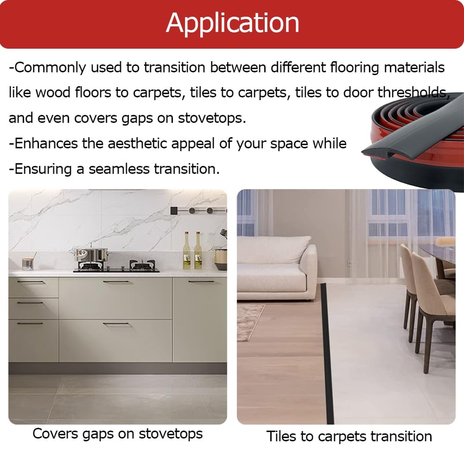 Carpet Floor Transition Strip 10Ft, Self-Adhesive Carpet to Tile Transition E…