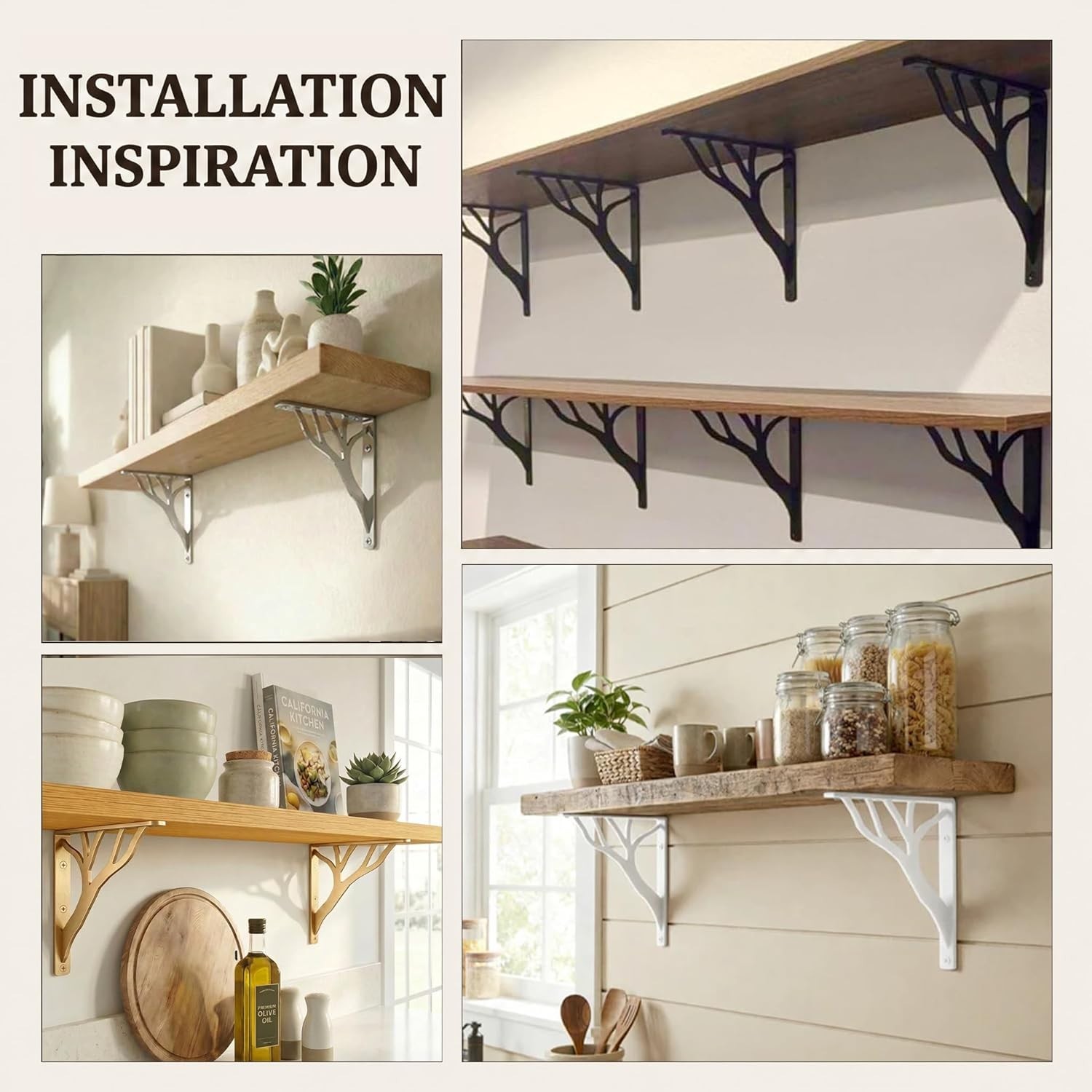 Rustic Tree Shelf L Brackets by Black for 10 inch – 12 Inch Shelves – Heavy-D…
