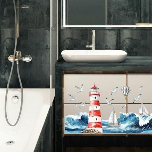 6"x12" Waterproof Waves & Lighthouse Transfer Decal Stickers for Furniture Craft