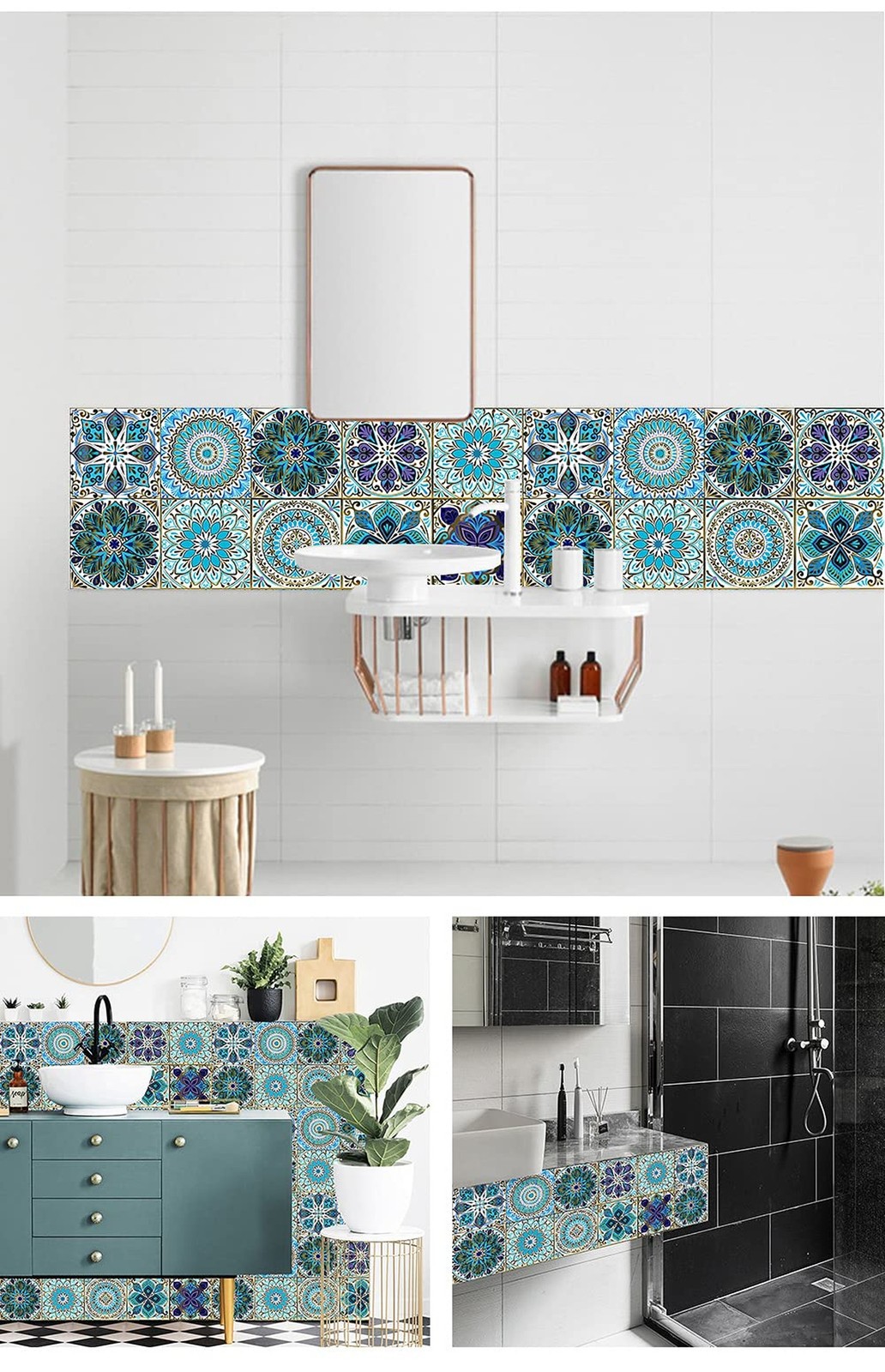 12 Pcs 6 inch Tile Stickers, Peel and Stick Self Adhesive Removable Moroccan …
