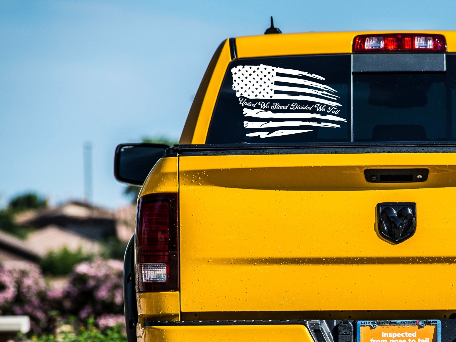 Distressed America Flag Vinyl Car Decal Sticker United We Stand Divided We Fall