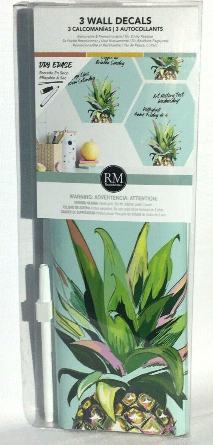 RoomMates Wall Decals Pineapple Crown 3-Pk Dry Erase Hexagon Peel And Stick