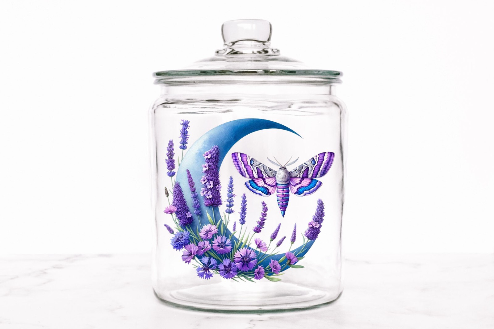 Lavender Moon and Moth UV DTF Transparent Sticker / Decal