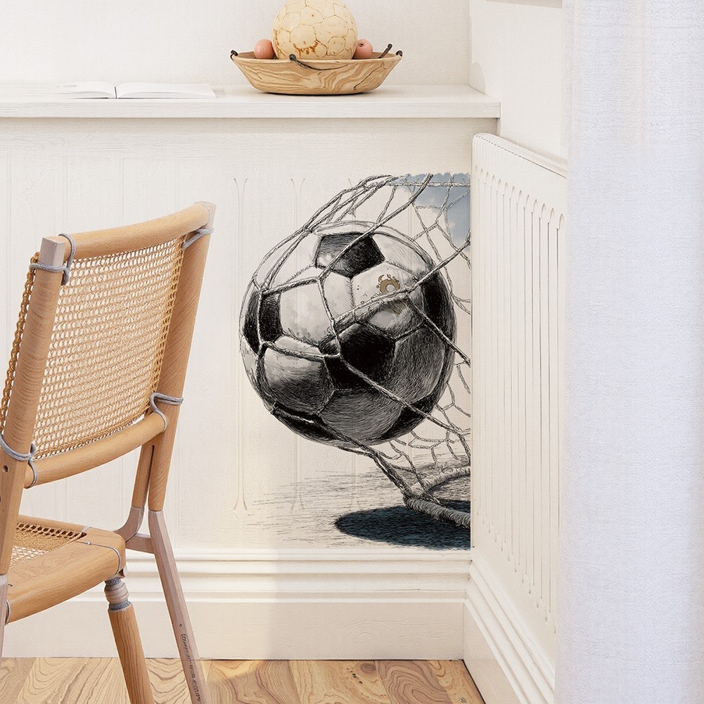 Soccer Ball Hitting Net Sketch Wall Art Print Thick Fade Resistant Ink
