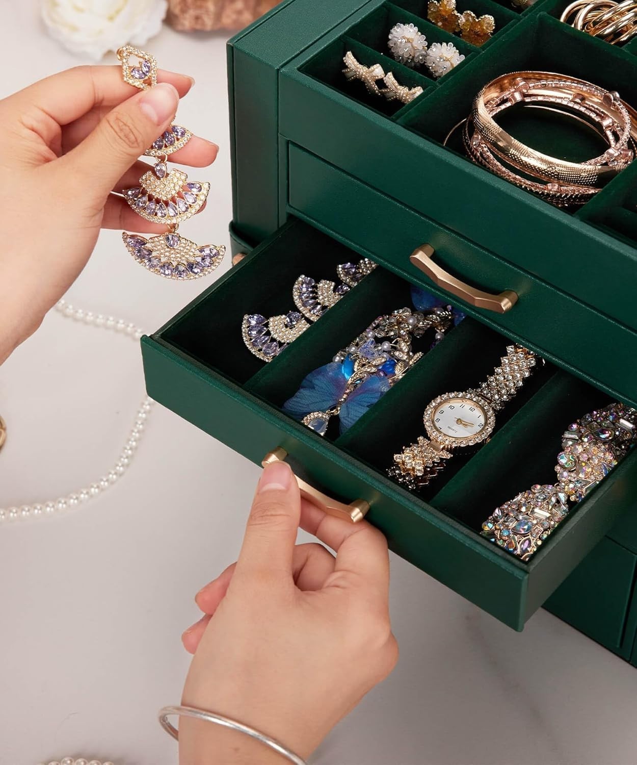 Jewelry Box with 4 Drawers: Display Organizer for Earrings Necklaces – Gifts …