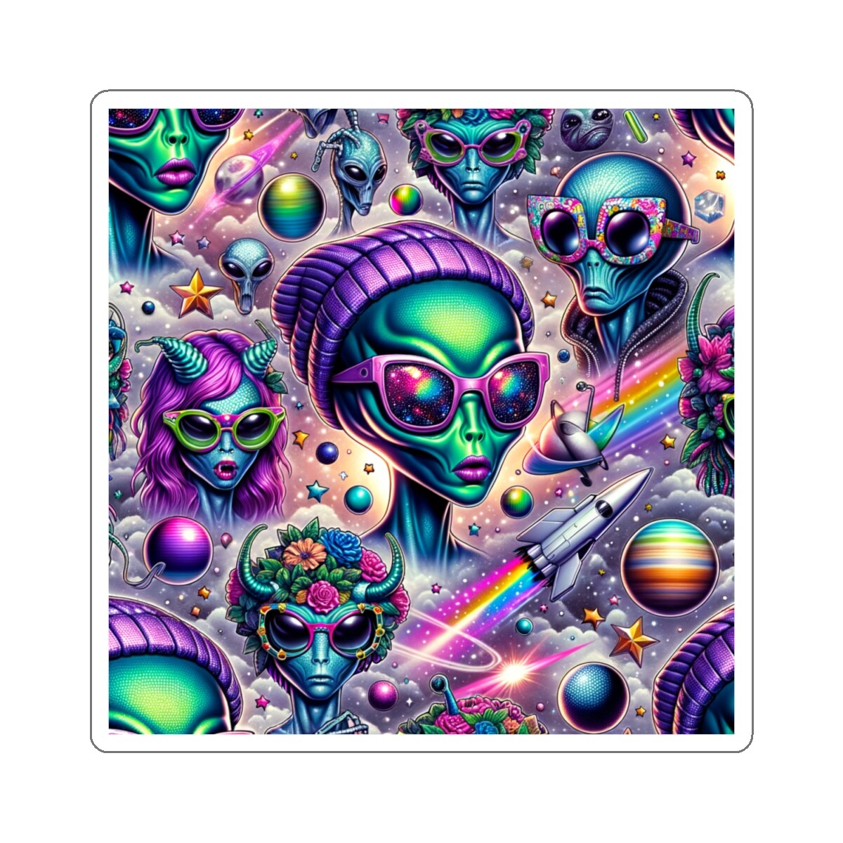 Sticker Cosmic Alien Pattern Vivid Adventure 2×2" 3×3" 4×4" 6×6" Weird Funny Rad