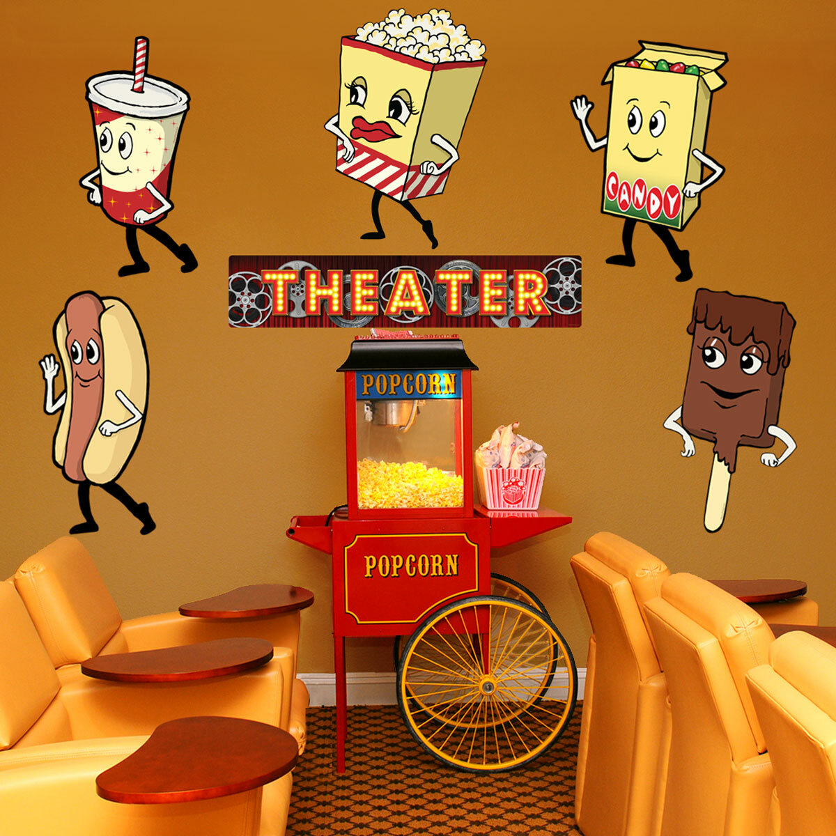 Dancing Snacks Cutout Wall Decal Set Classic Movie Theater Decor