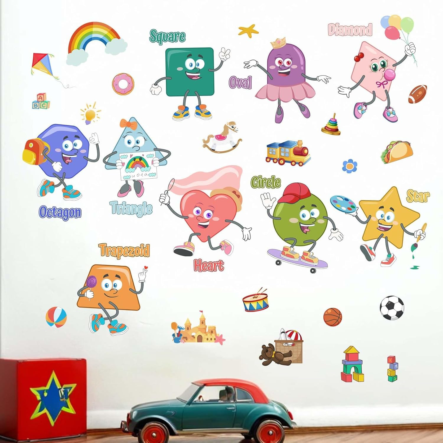 Kids Shapes Educational Wall Decals – Enlighten Learning Geometry Wall Stickers