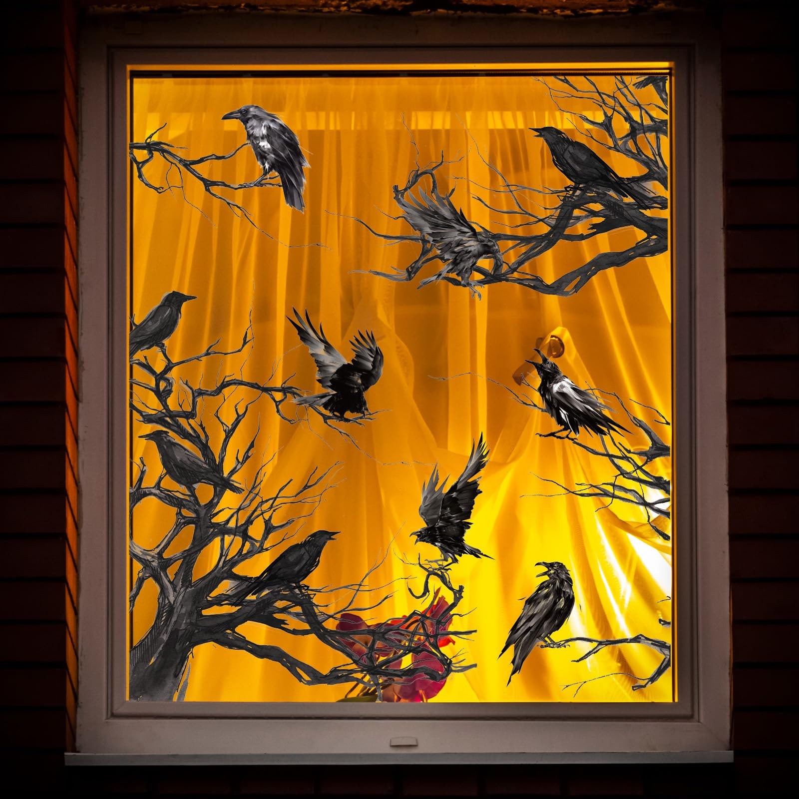 JarThenaAMCS Halloween Crow Window Cling Stickers 11.8 x 14.5 inch, Black