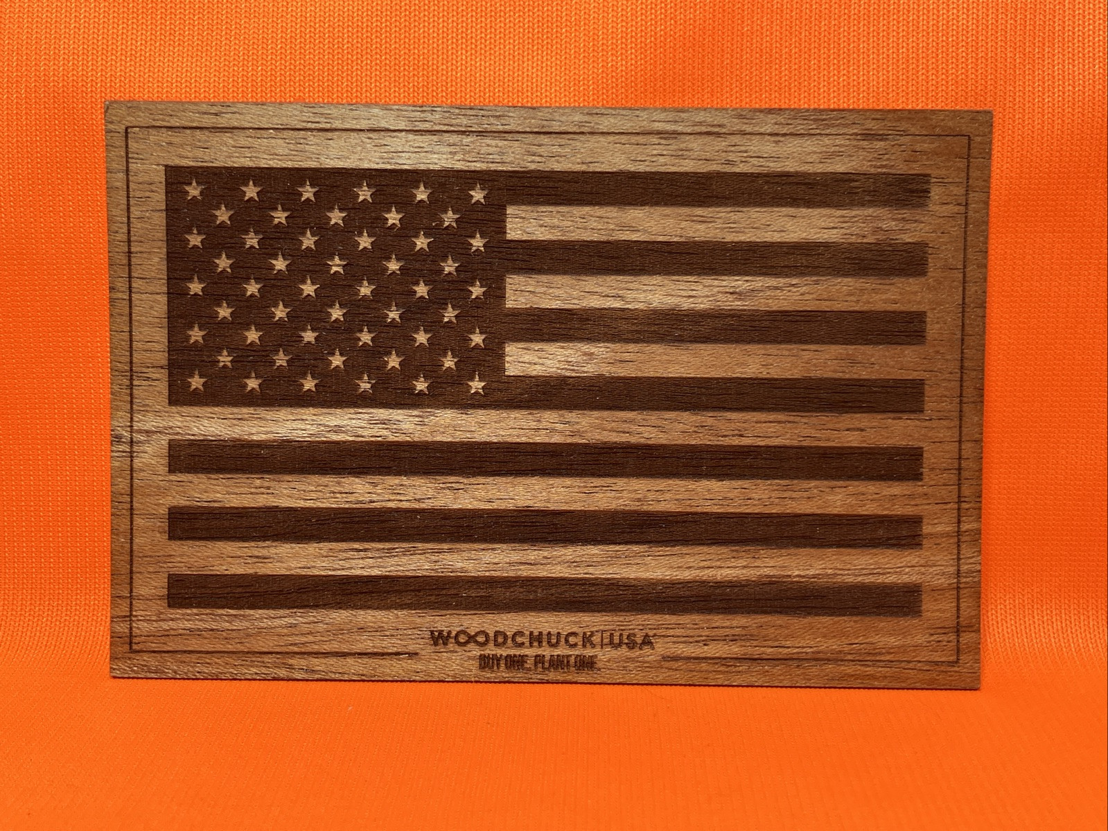 Woodchuck Wooden 3D Bumper Sticker American Flag 4 x 3 Wood Grain