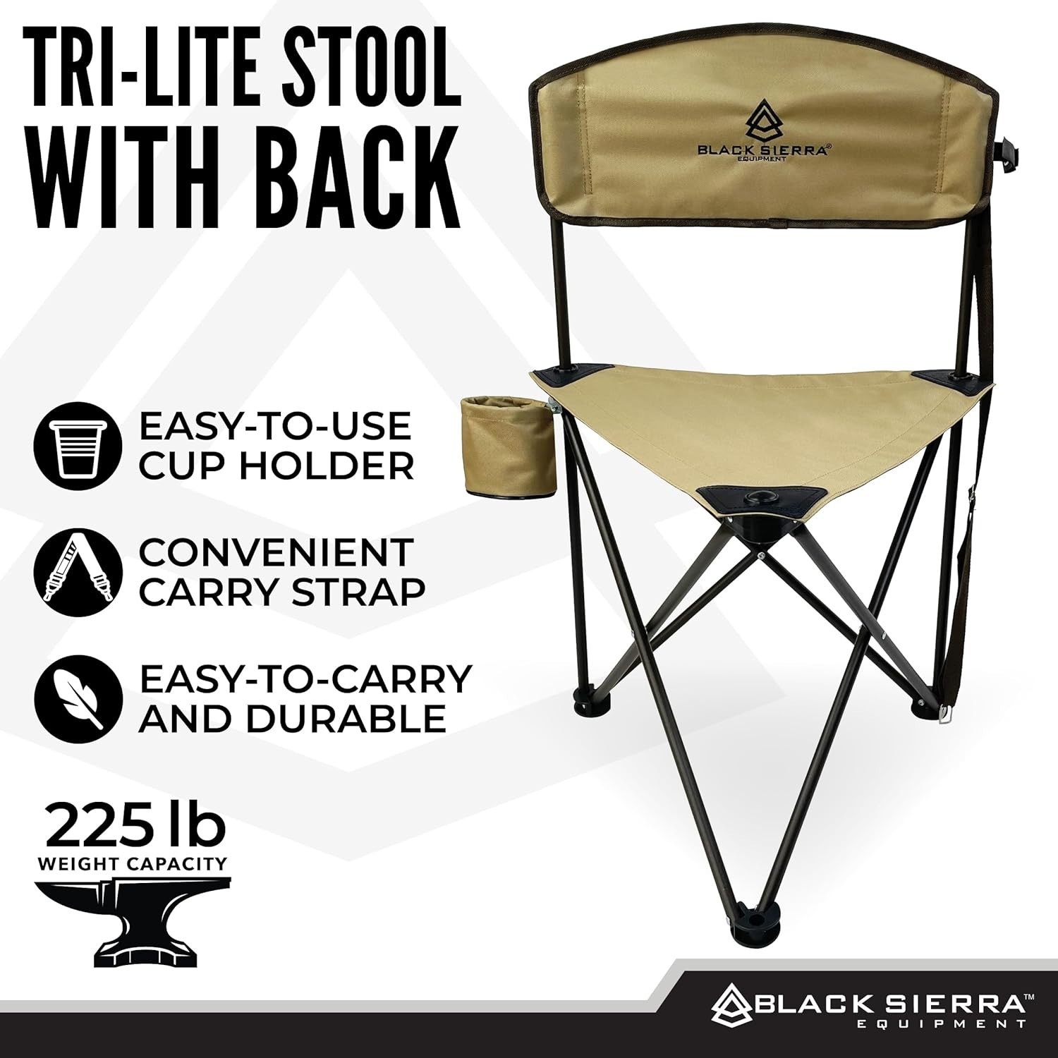 XL Trip-Lite Hunting Stool w/Backrest, Lightweight Portable Fishing Chair w/Cup