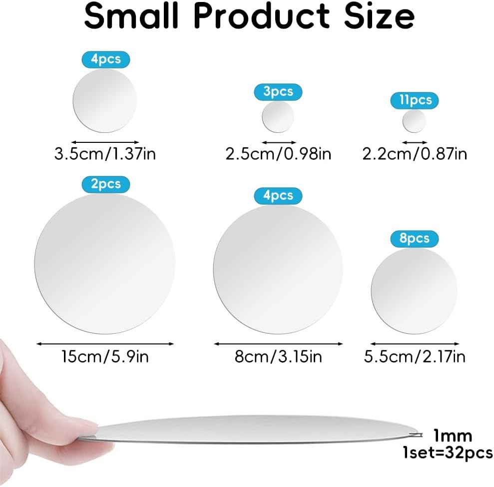 Acrylic Circle Mirror Decals, 32-Pc Removable Wall Sticker Set for Home Decor