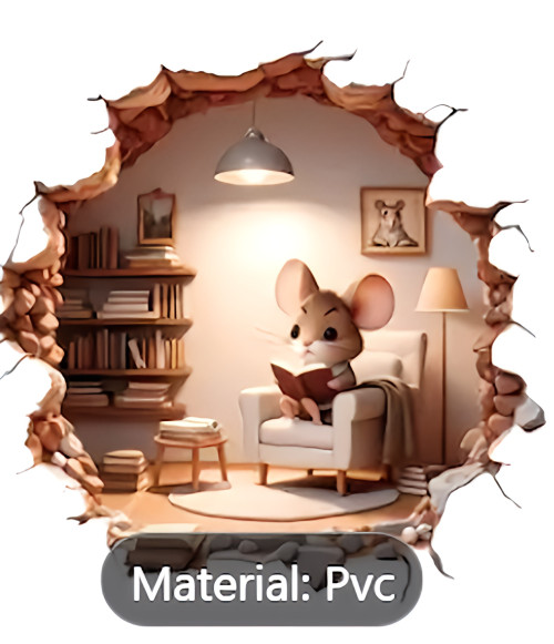 Rat Mouse Hole 4C Reading Book Wall Sticker Realistic Adhesive Decal Living Room