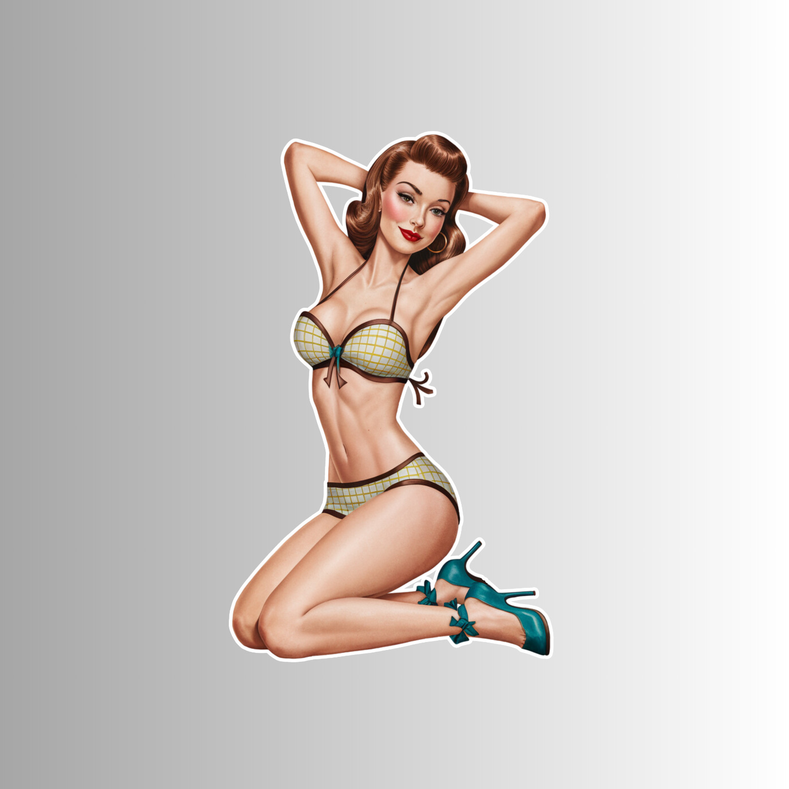 Pinup girl sticker vinyl decal woman green bikini smile seductive sexy blonde