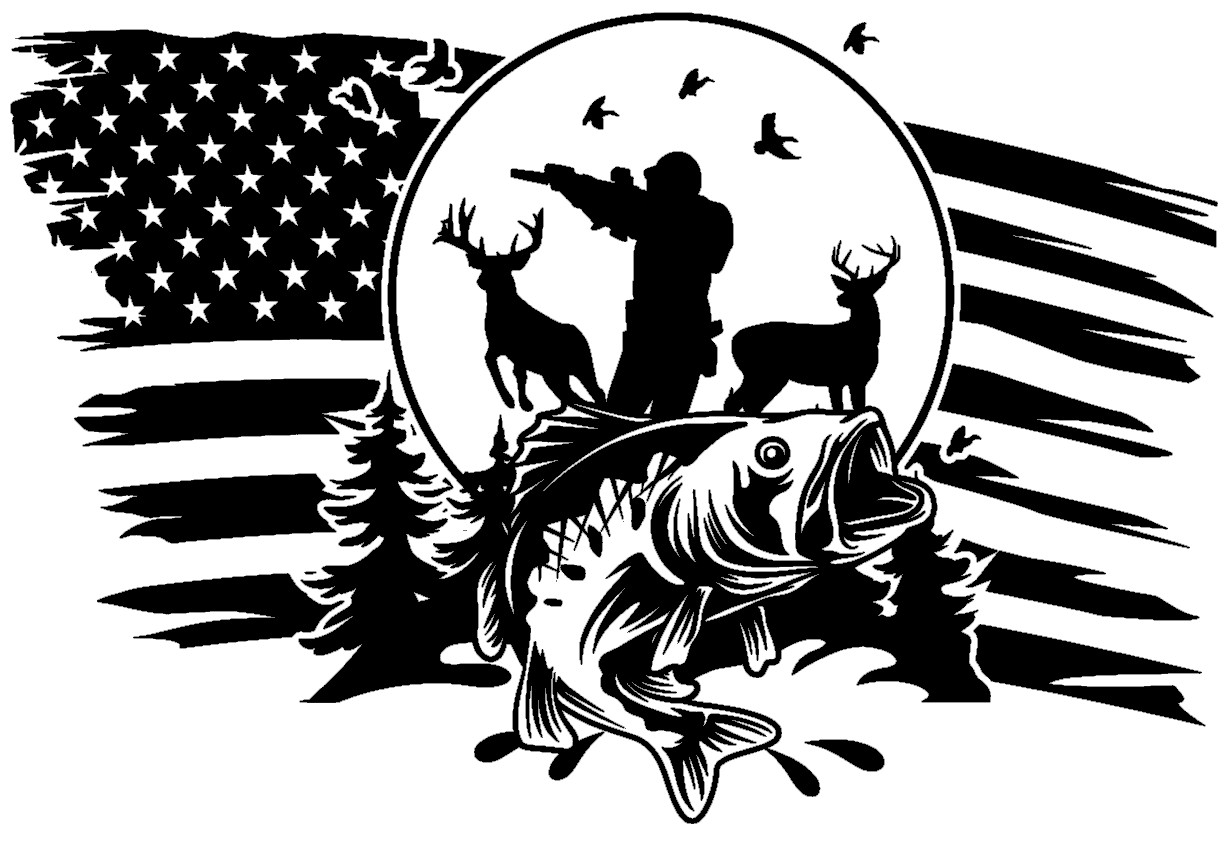 Vinyl Decal Car Truck Sticker Wall Hunting Fishing USA – Deer Hunter Flag v2