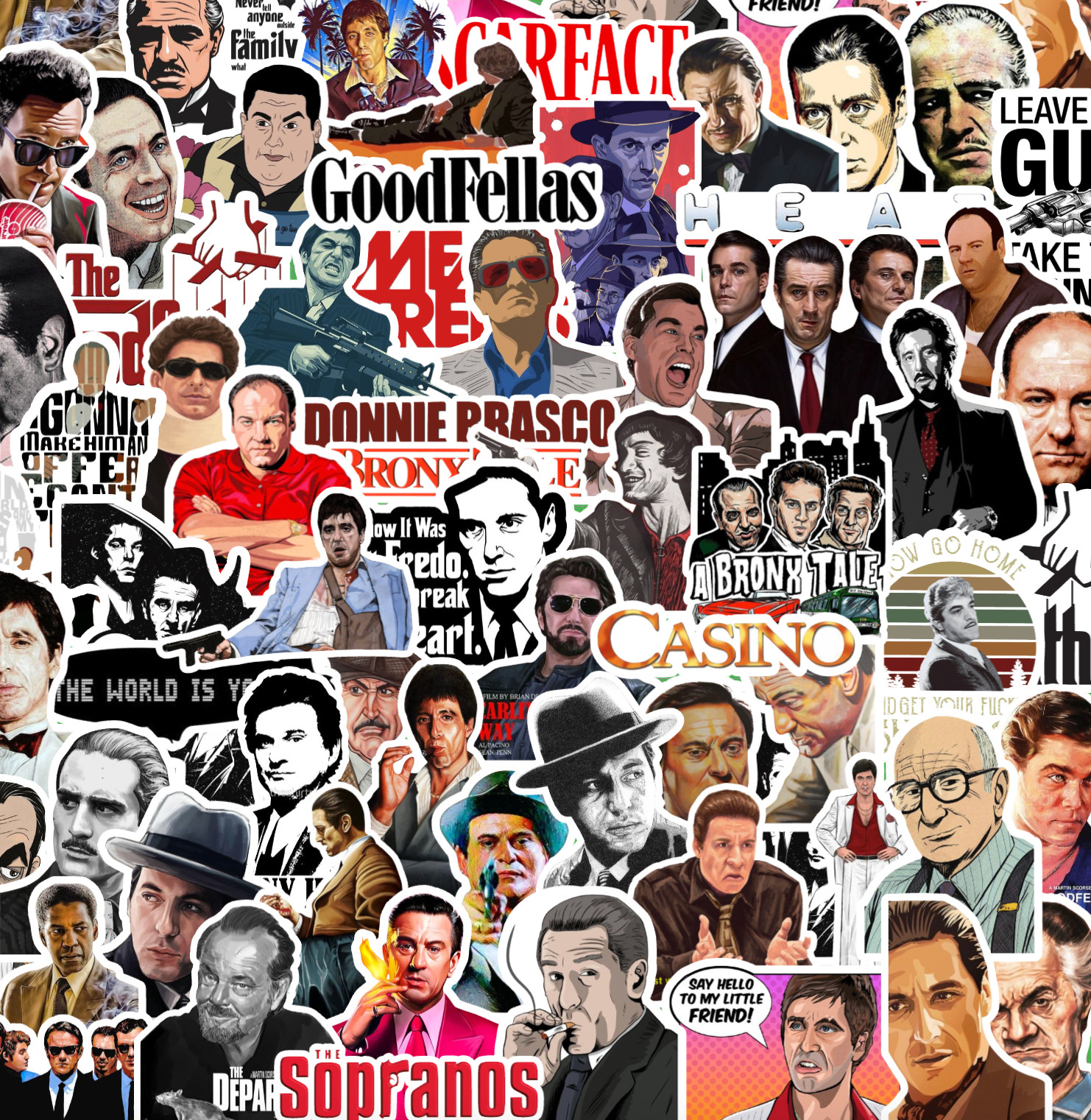 25/50 Gangster Mafia Movie Sticker Pack-Waterproof Vinyl- Goodfellas Scarface