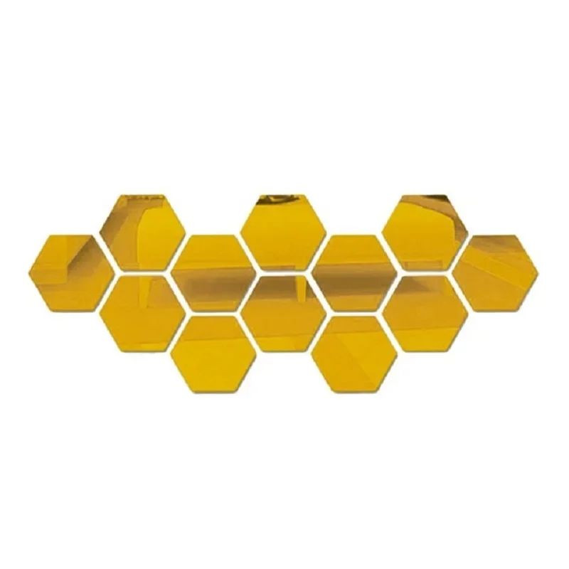 12pcs Hexagon Acrylic 3D Mirror Wall Sticker Home Decor Self-adhesive Mirror