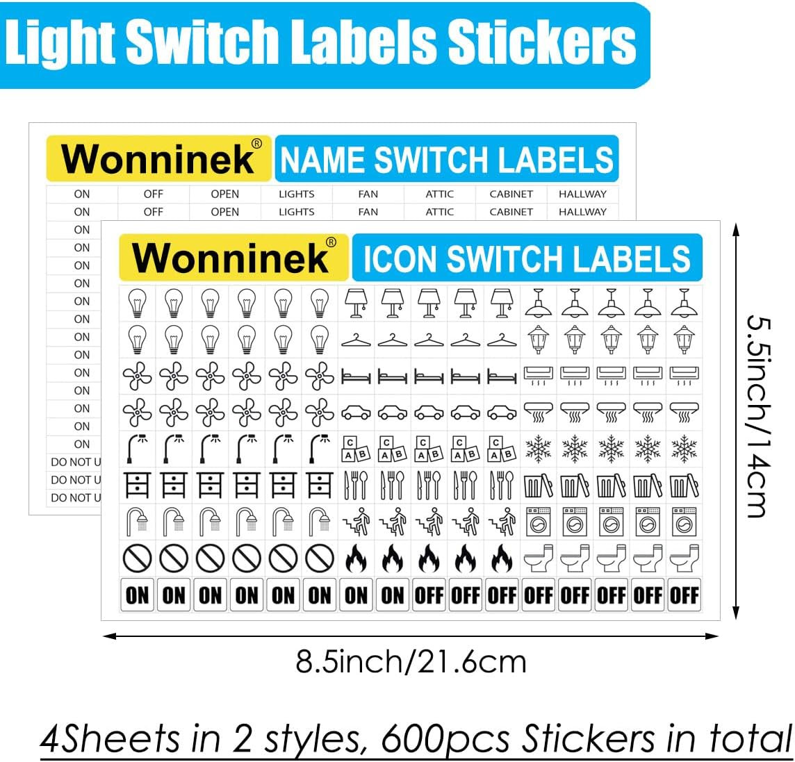 Transparent Waterproof Light Switch Labels – 600 Stickers for Home & Office