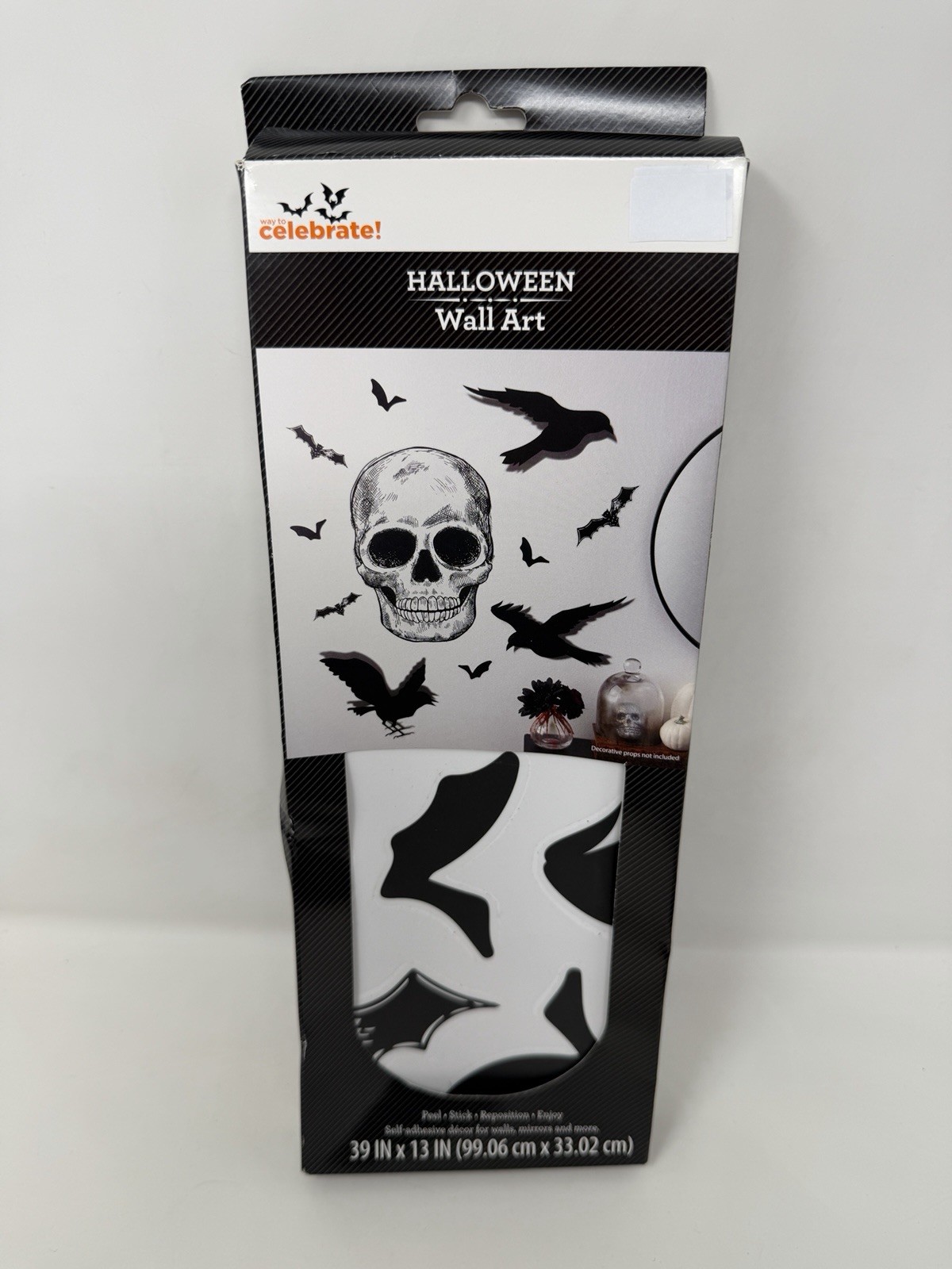 Halloween Skull Raven Bat Wall Art Decals Gothic Spooky Decor 39" x 13"