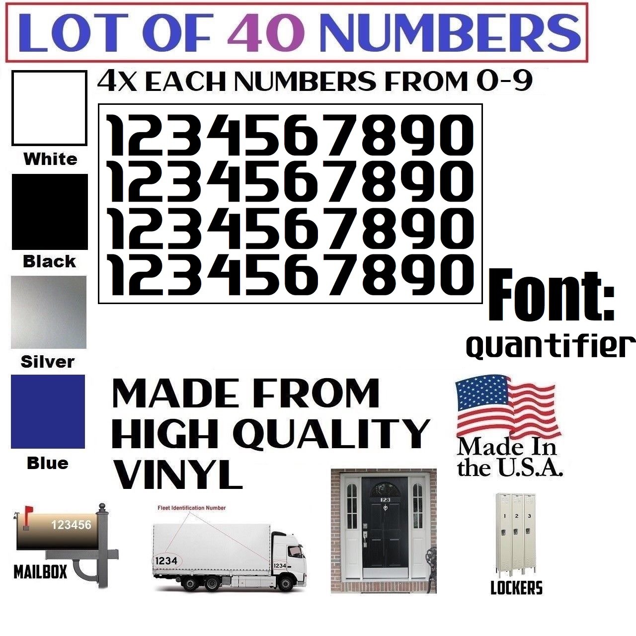 Lot of 40 White,Black,Silver,Blue Vinyl Mailbox,Tool Box,Locker Numbers [QUANTYF