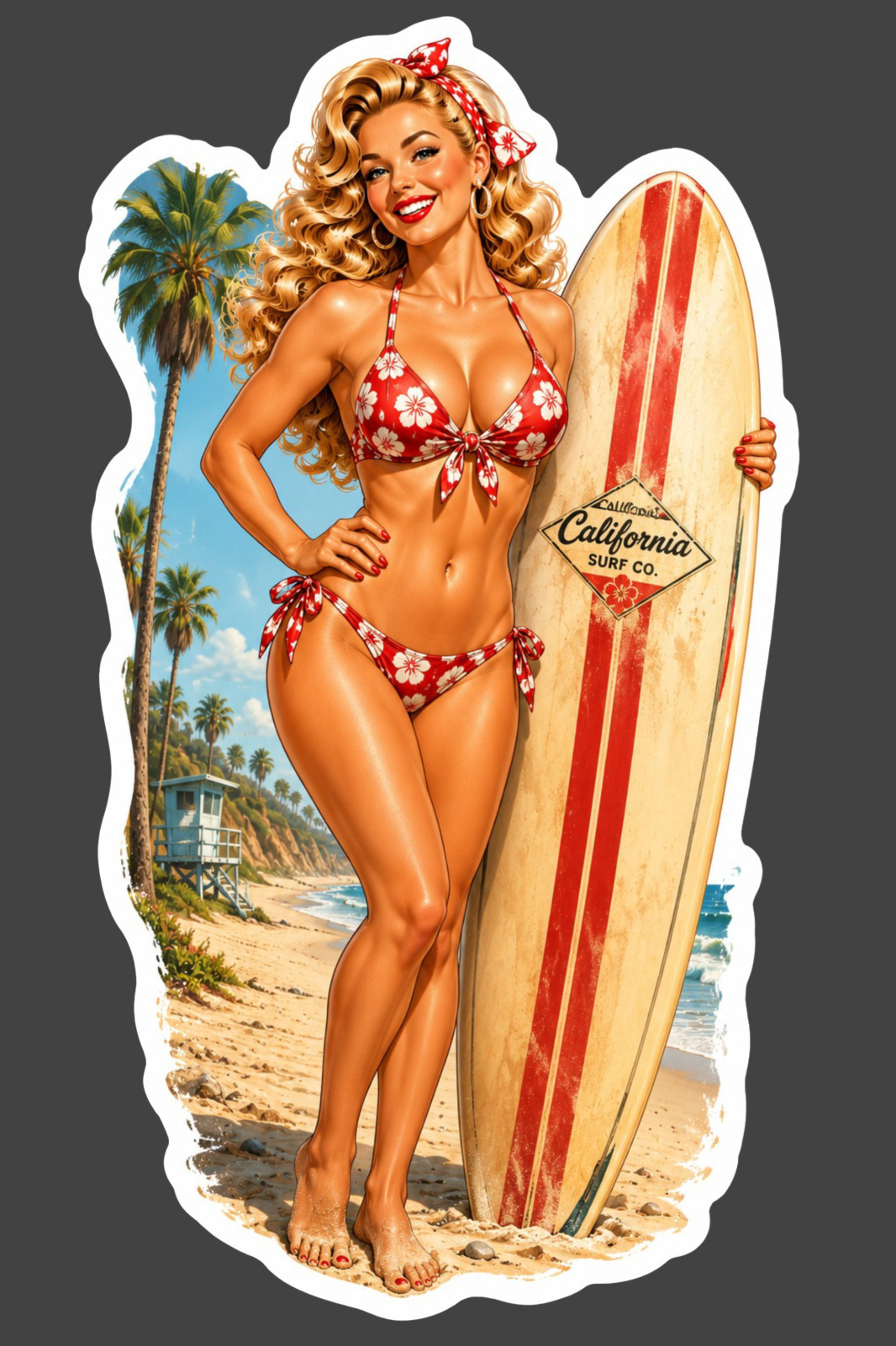 California Pinup Girl Sticker Vinyl Decal Surfboard Bikini Beach Babe Art