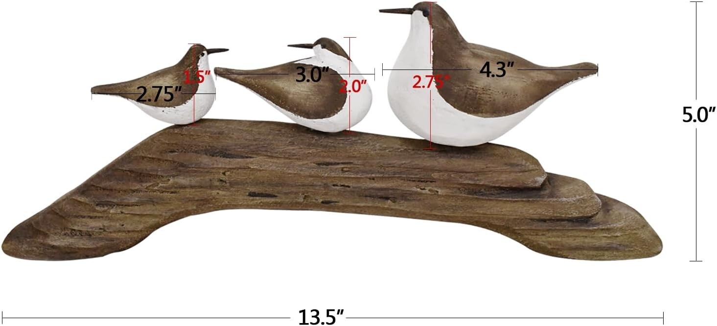Wooden Sea Bird Statue Seagull On Stand Decor Nautical Coastal Birds Sculpture